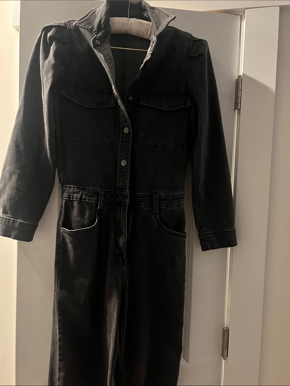 DL1961 Black Denim Jacket-Style Jumpsuit